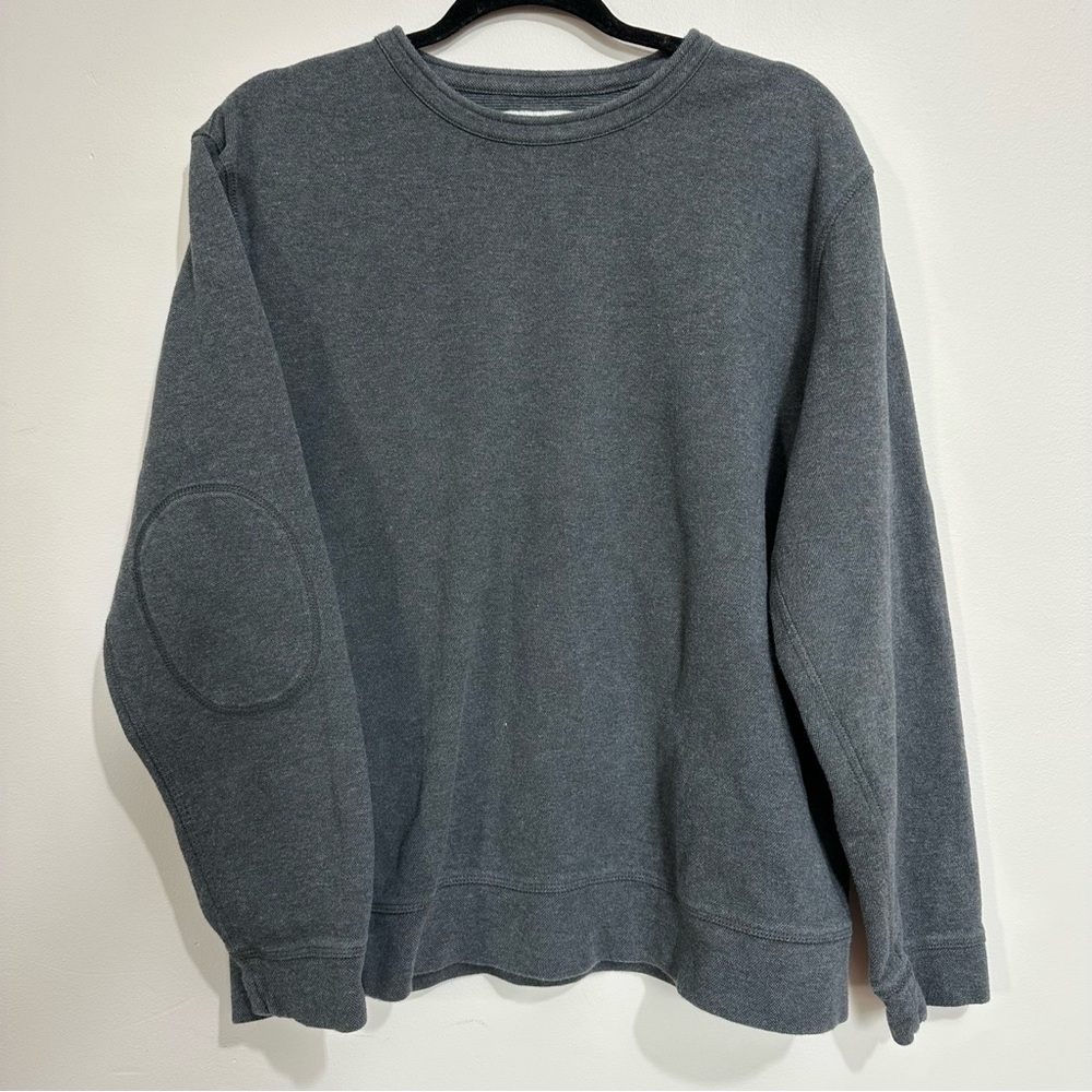 Men’s Jos A Bank Charcoal Fleece Crewneck w Elbow Patches, Large